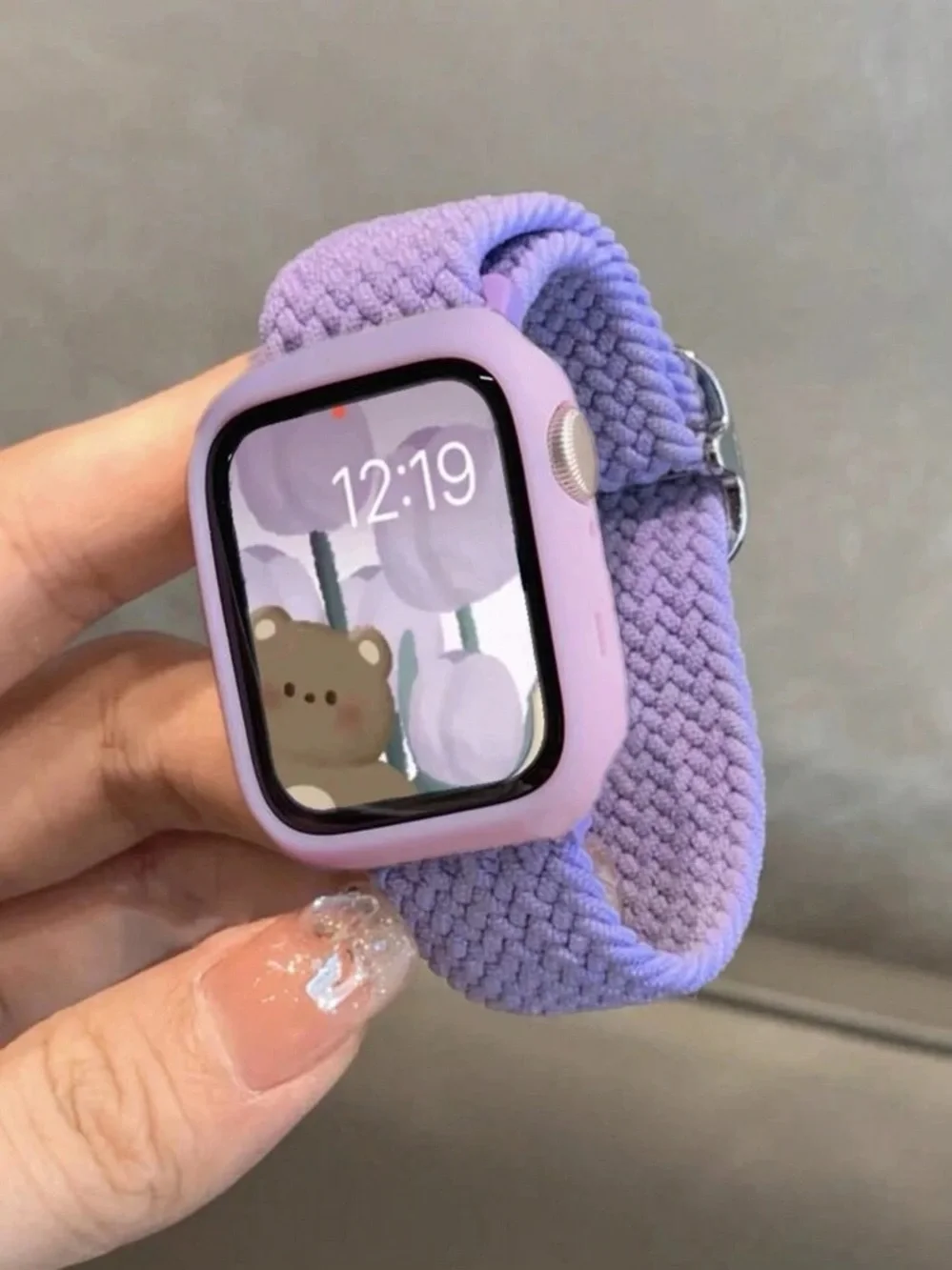 Lilac Braided Loop Watch Band - Slim Protective Case -Galaxy Watch 7/6/5/4